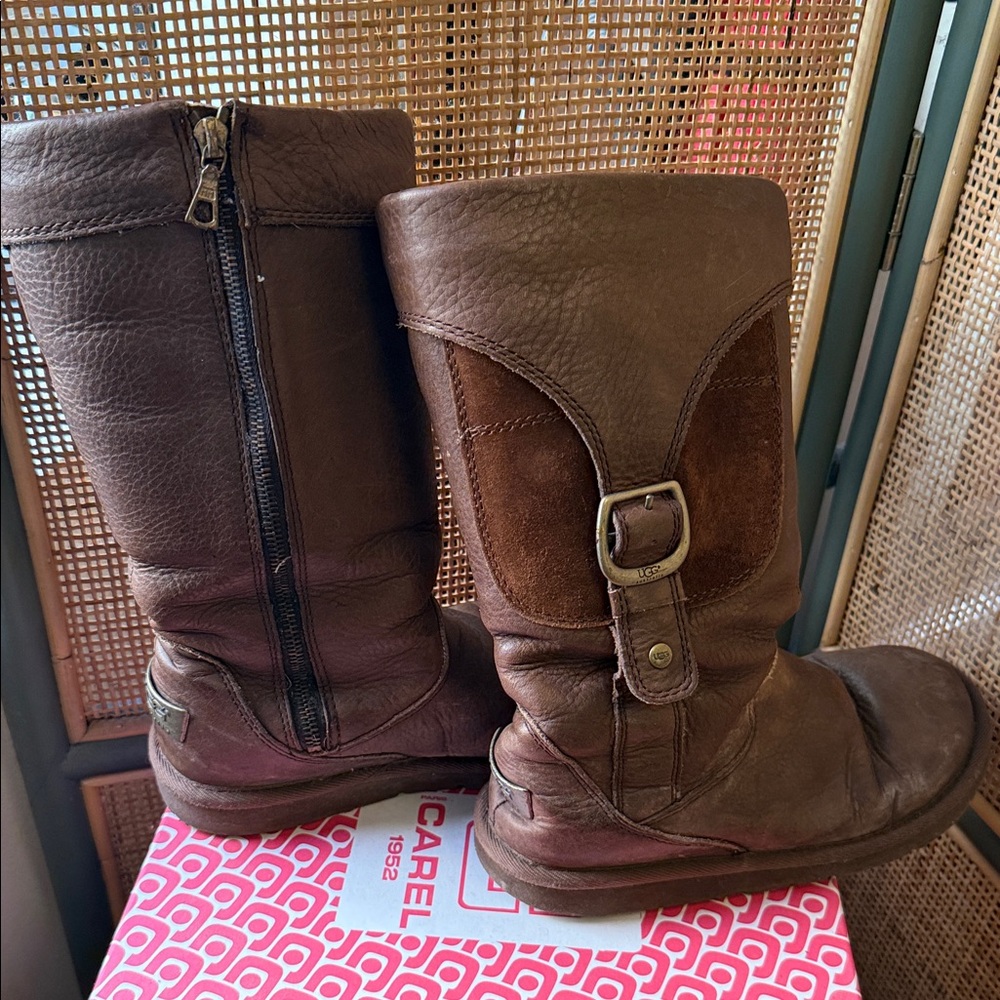 Vintage UGG Chestnut Leather Ankle Boots - Picture 3 of 6